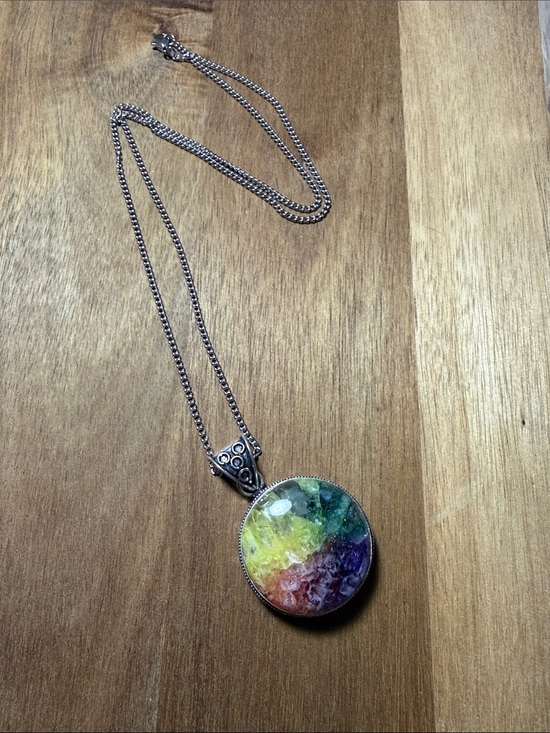 Jewelry - Rainbow Quartz Sterling silver 925 stamped pendant with stainless steel chain